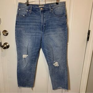 Madewell The Perfect Vintage Jean Ripped Distressed Whiskering Detail Blue 33